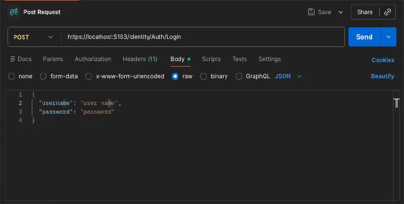 Screenshot of adding the body