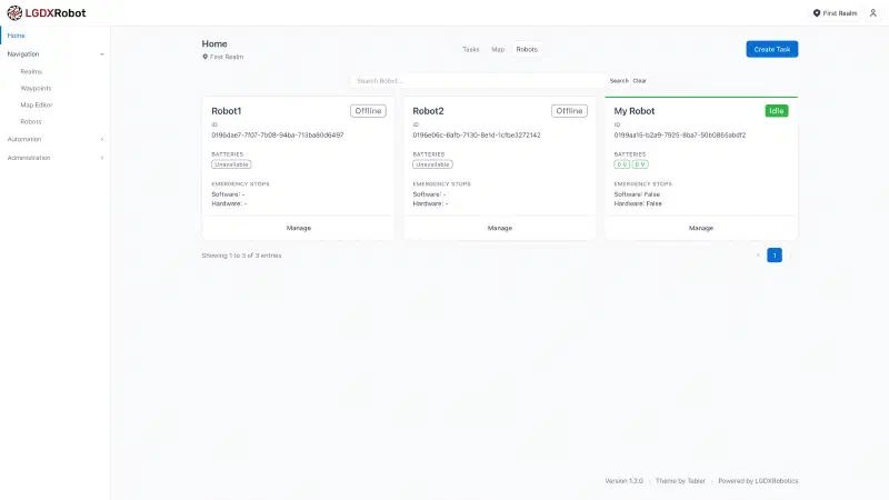 Screenshot of the robot status