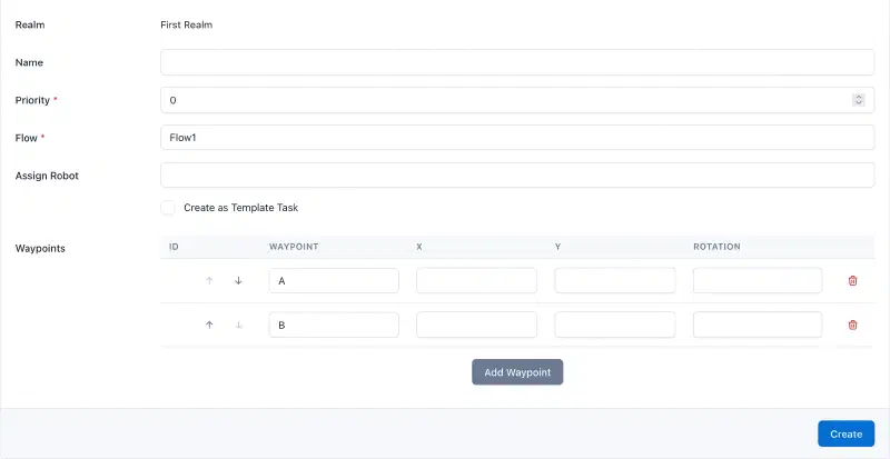 Screenshot of the task creation page