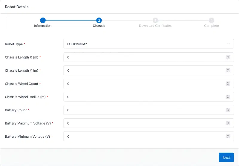 Screenshot of the chassis information page