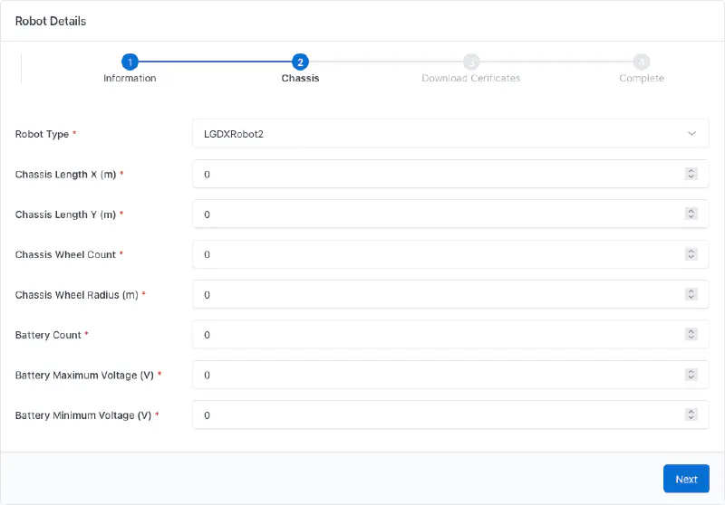 Screenshot of the chassis information page