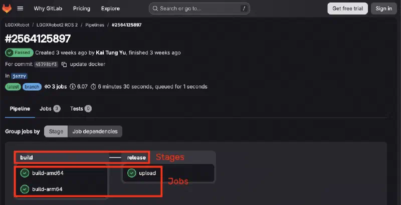 Screenshot of the build logs page