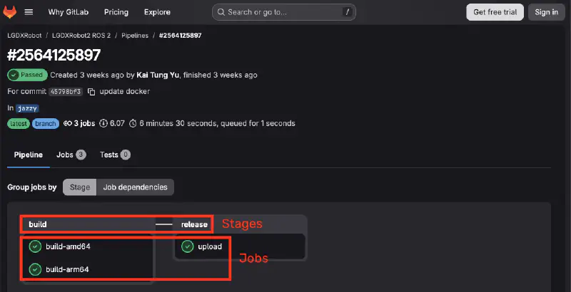 Screenshot of the build logs page